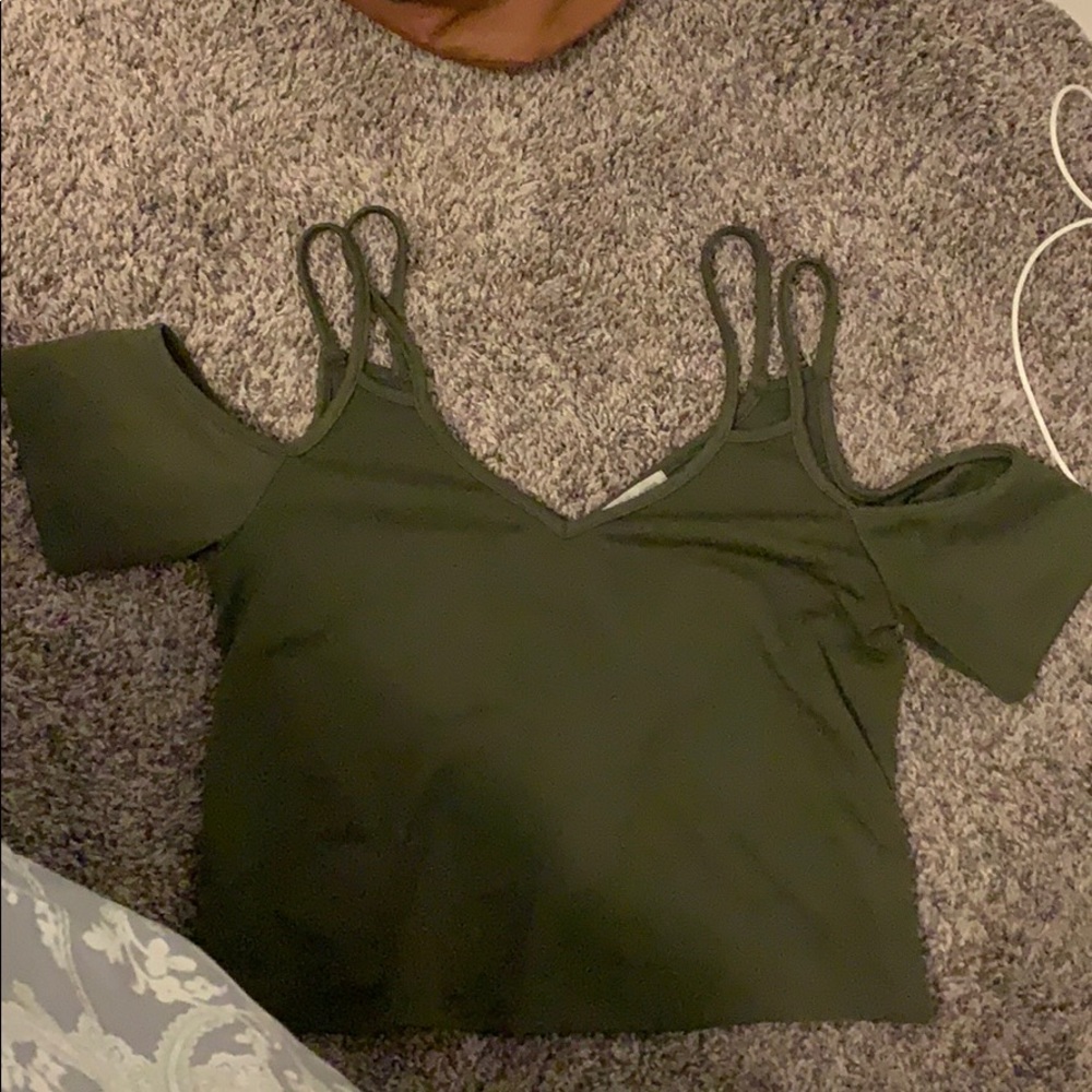 off the shoulder green shirt